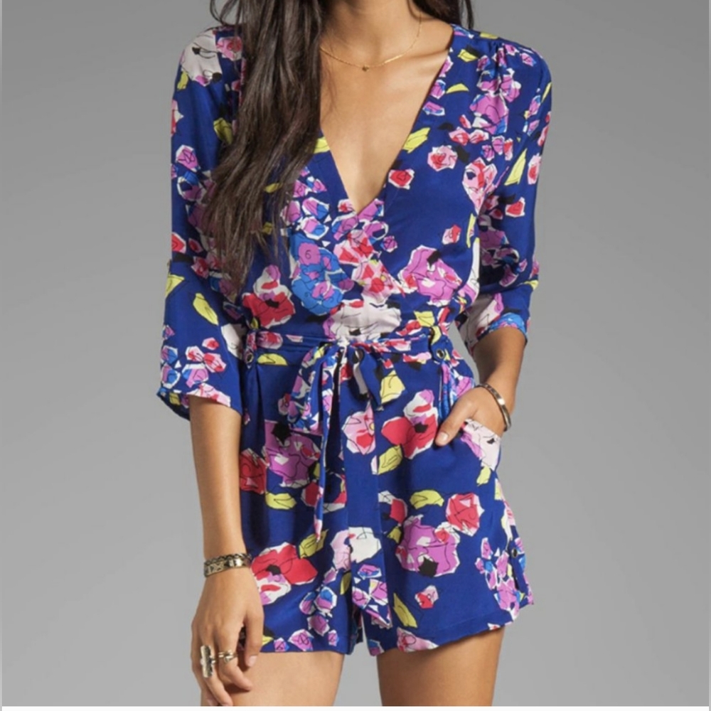 Yumi Kim Navy Floral Silk Romper